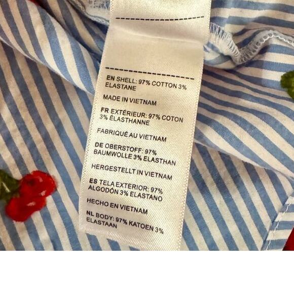 Embroidered Cherry Stripe Button Down Shirt Women's Medium Fruitcore Coquette - Picture 8 of 16